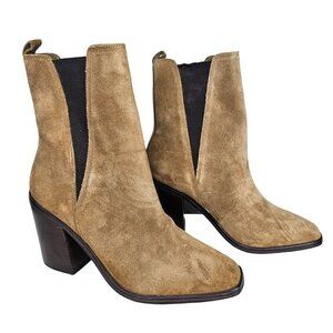 Marc Fisher Kristie Heeled Booties Suede Pull-On Leather Boots Brown Women's 7.5